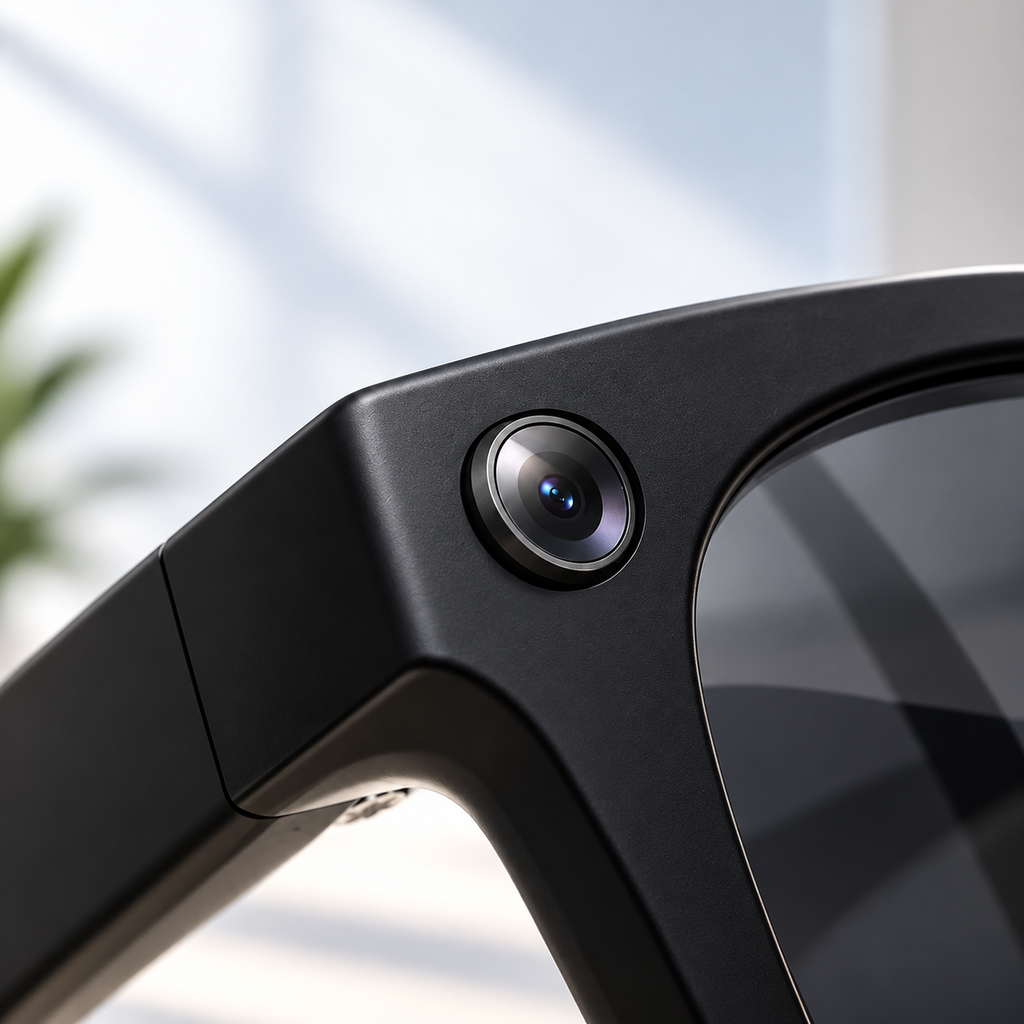 Gros plan sur la caméra intégrée à la monture des lunettes MT5 Ultra
