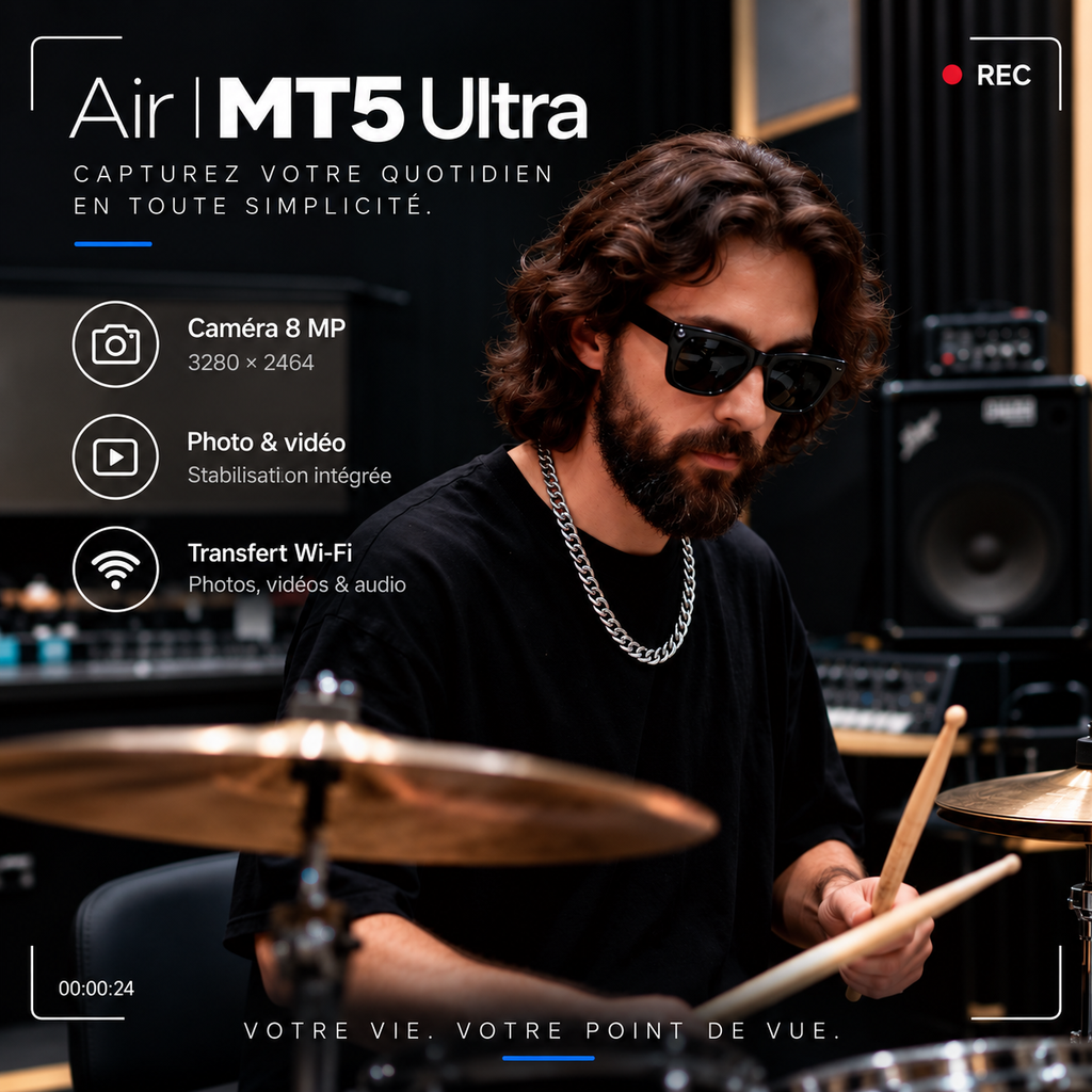 Batteur portant les lunettes MT5 Ultra avec présentation des commandes intelligentes