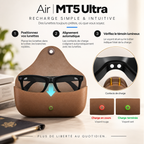Lunettes IA Air MT5 Ultra dans leur boîtier avec contacts et témoins de charge