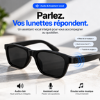 Lunettes connectées G60 Flex noires avec haut-parleurs intégrés, assistant vocal et commandes audio.
