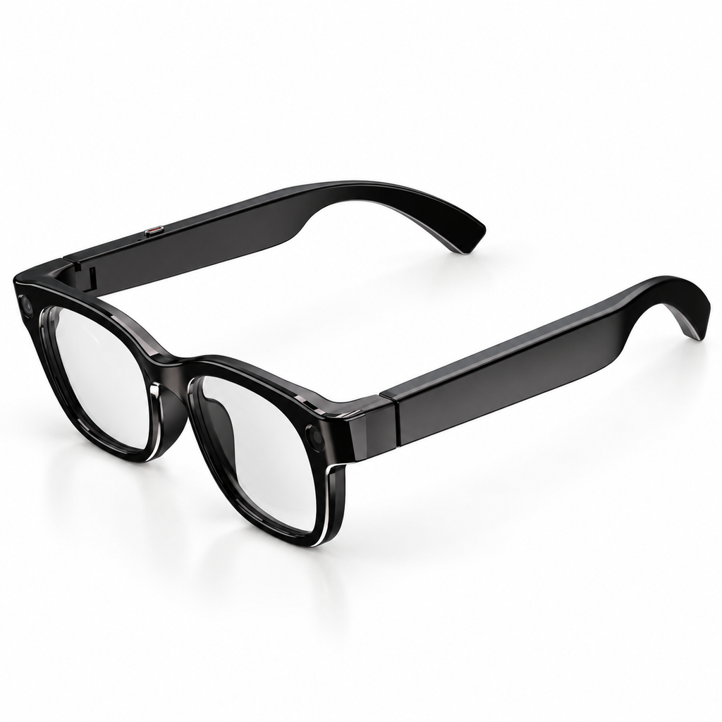 Lunettes IA Vision G600 Pro noires avec monture rectangulaire, vue de trois quarts sur fond blanc