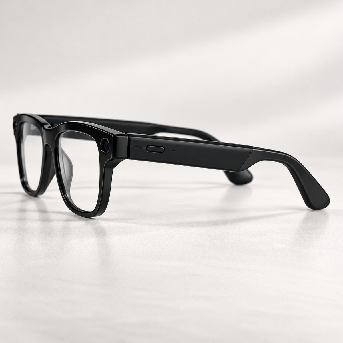 Lunettes intelligentes NOVA M02 Ultra noires avec verres transparents.
