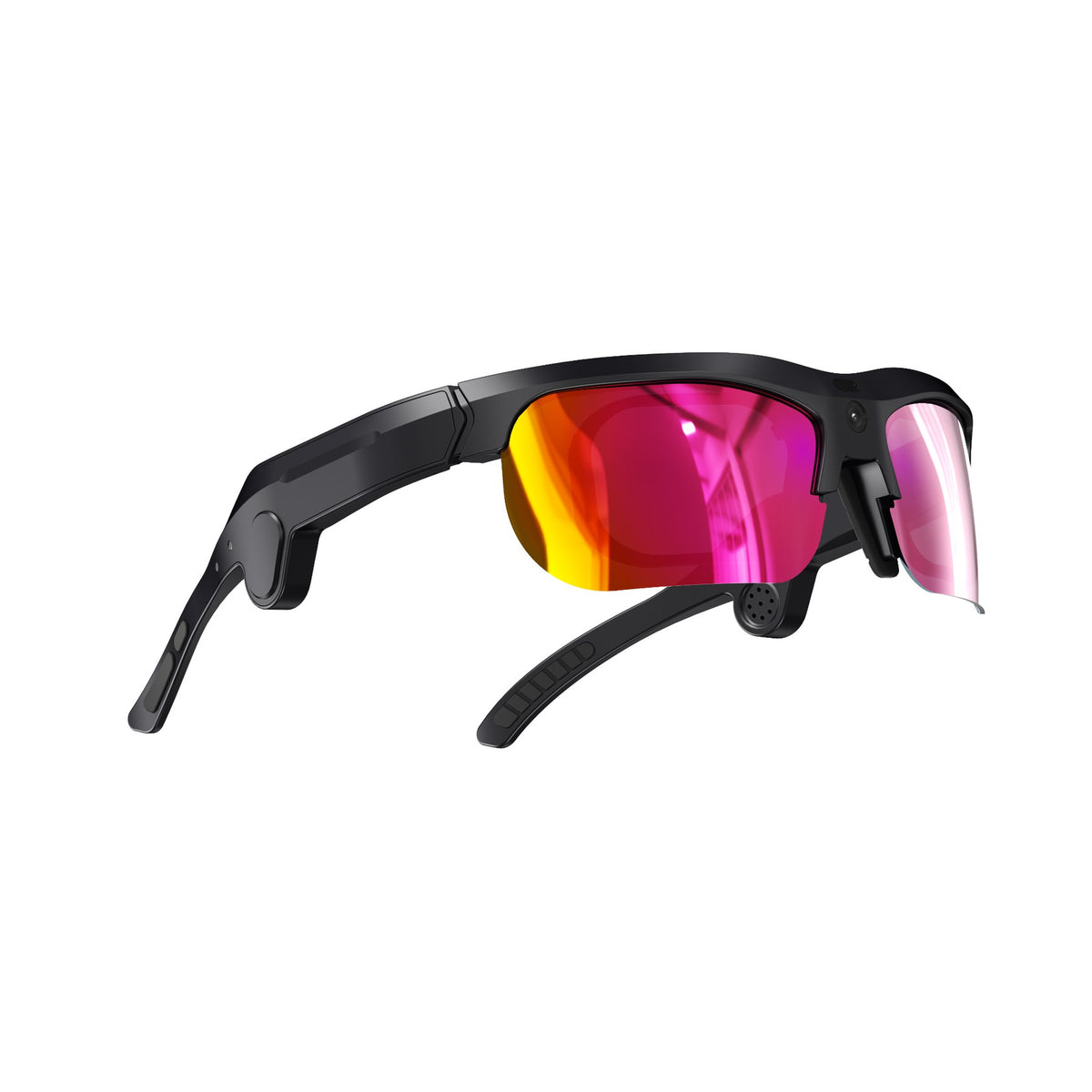 Lunettes IA Pulse S100 noires avec verres miroir rose et orange, vue de trois quarts