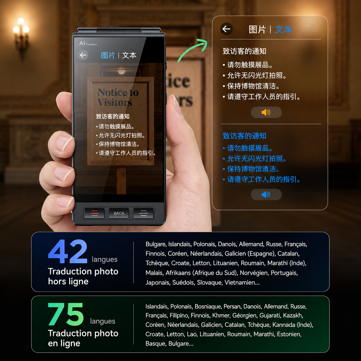 Traducteur IA M90 Pro avec traduction instantanée multilingue