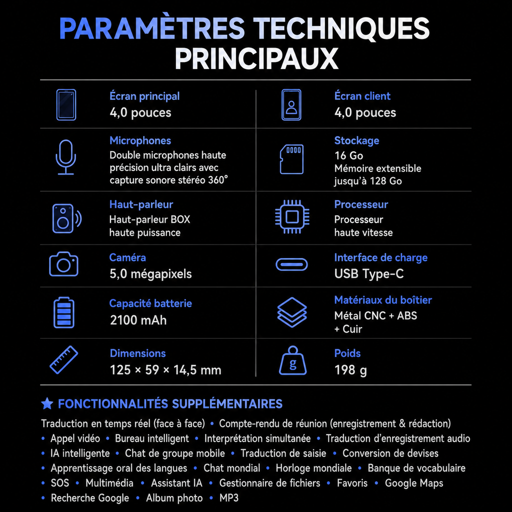 Traducteur IA M90 Pro avec traduction instantanée multilingue