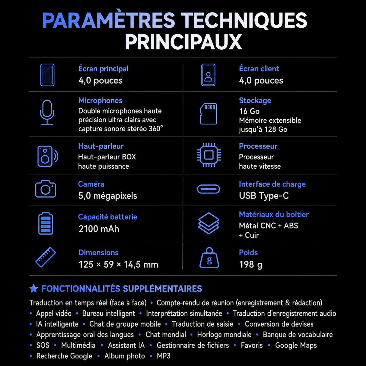 Traducteur IA M90 Pro avec traduction instantanée multilingue