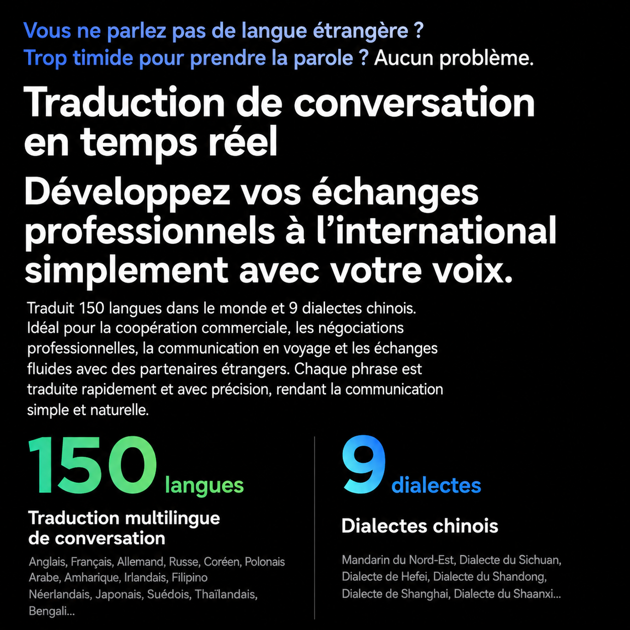 Traducteur IA M90 Pro avec traduction instantanée multilingue