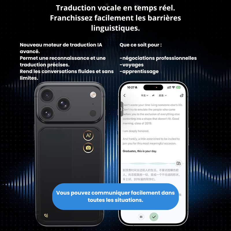 Traducteur IA PRO T10 avec traduction vocale instantanée multilingue
