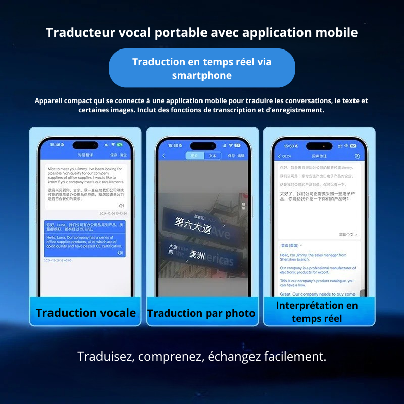 Traducteur IA T1 avec traduction vocale instantanée multilingue