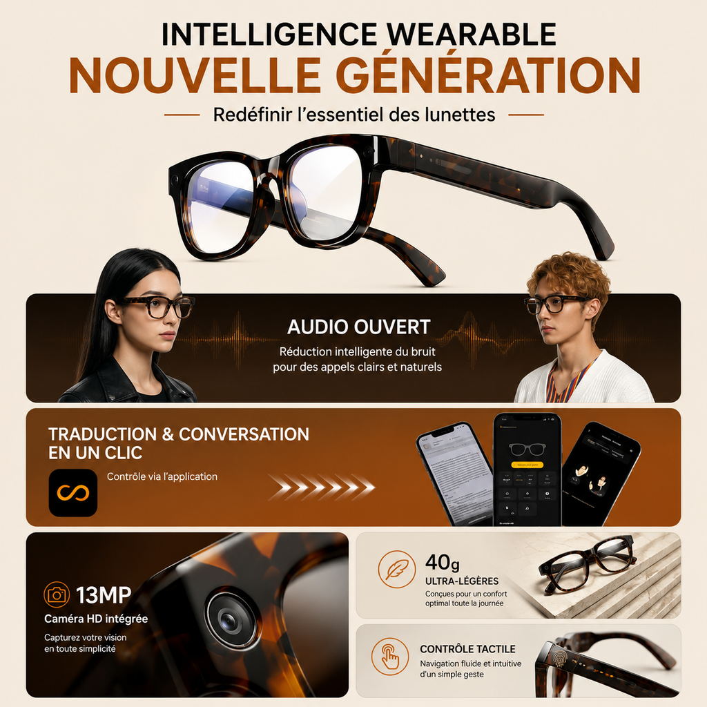 Lunettes Traductrices AI & Caméra | Vision G600 Pro