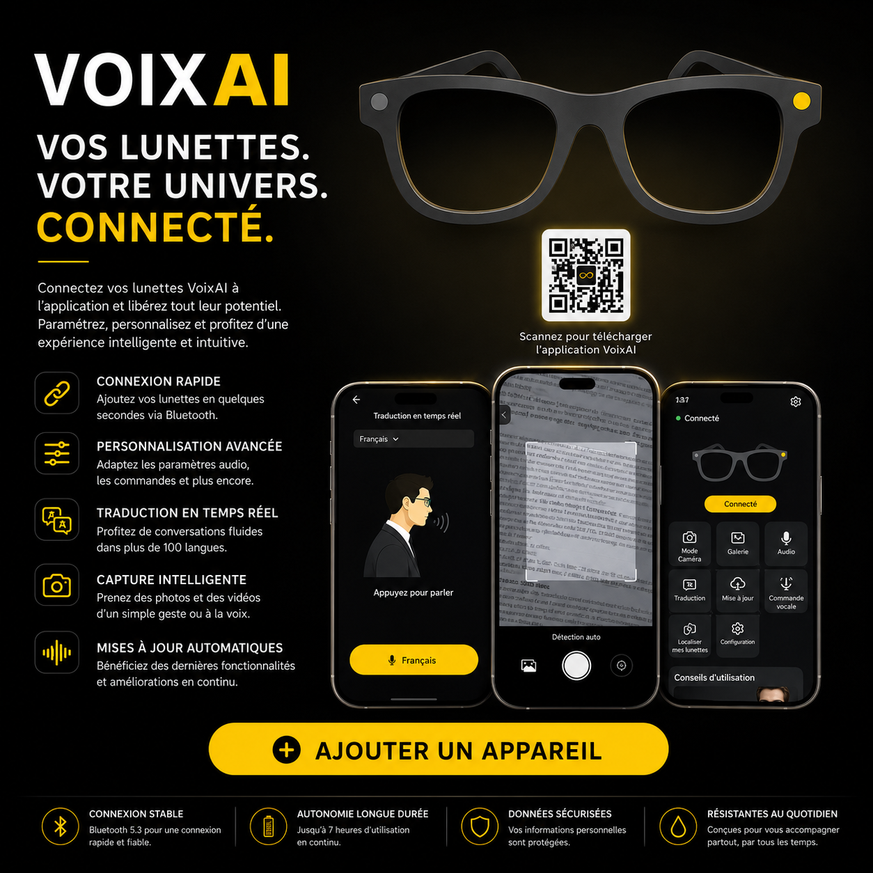 Lunettes Traductrices AI & Caméra | Vision G600 Pro